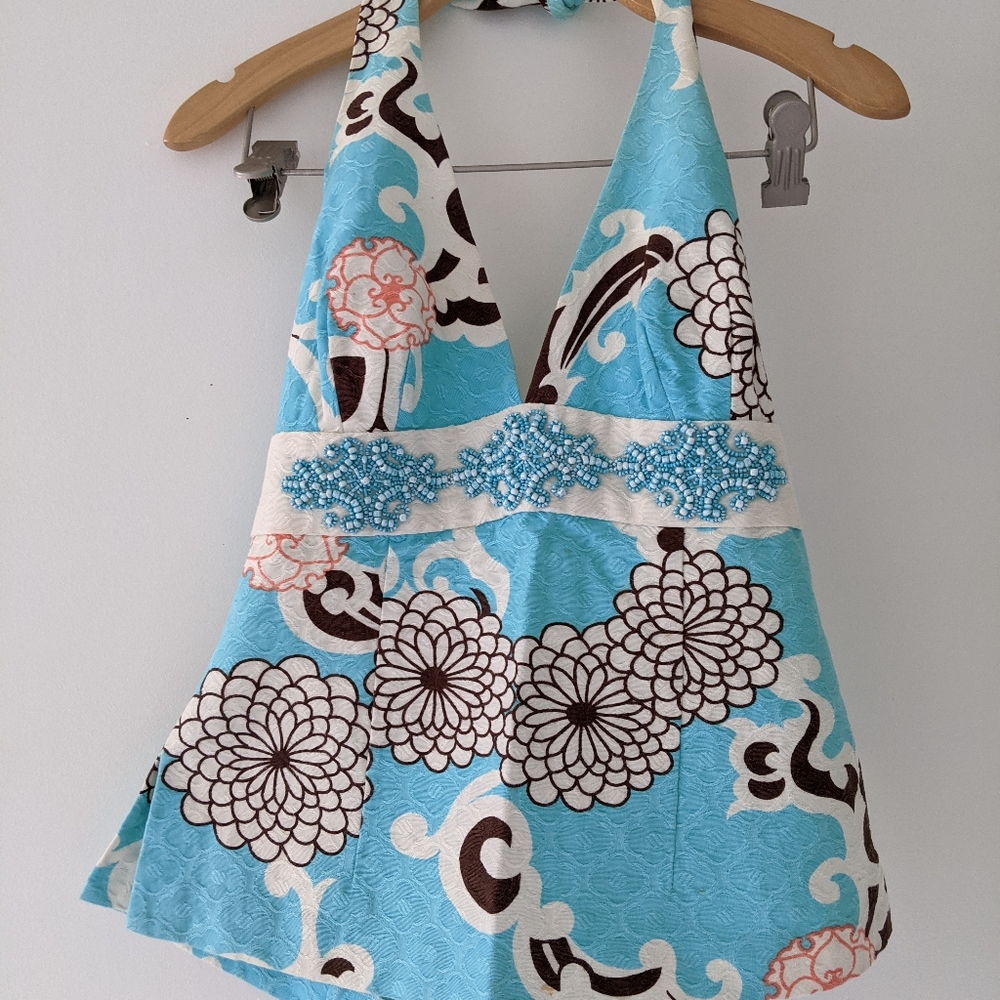 Trina turk beaded halter top